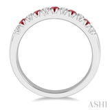2 MM Ruby and 1/5 Ctw Round Cut Diamond Precious Wedding Band in 14K White Gold
