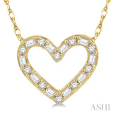 1/4 Ctw Heart Charm Baguette and Round Cut Diamond Pendant With Chain in 14K Yellow Gold