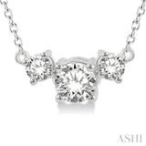 1/2 Ctw Three Stone Round Cut Diamond Past Present and Future Necklace in 14K White Gold