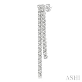 1 3/4 Ctw Twin Line Round Cut Diamond Tennis Earrings in 14K White Gold