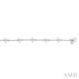 1/6 Ctw Cross Charm Petite Round Cut Diamond Station Bracelet in 10K White Gold