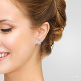1/6 Ctw Petite Ganesha in 'OM' Symbol Round Cut Diamond Fashion Stud Earrings in 10K White Gold