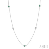 2.6 MM Emerald and 3/8 Ctw Round Cut Diamond Precious Station Necklace in 14K White Gold