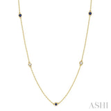 2.6 MM Sapphire and 3/8 Ctw Round Cut Diamond Precious Station Necklace in 14K Yellow Gold
