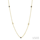 2.6 MM Sapphire and 3/8 Ctw Round Cut Diamond Precious Station Necklace in 14K Yellow Gold