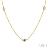 2.6 MM Sapphire and 3/8 Ctw Round Cut Diamond Precious Station Necklace in 14K Yellow Gold