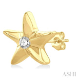 1/20 Ctw Sea Life Petite Starfish Round Cut Diamond Fashion Stud Earring in 10K Yellow Gold