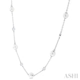 5 MM Round Shape Cultured Pearls and 1/4 Ctw Round Cut Diamond Station Necklace in 14K White Gold