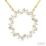 3/8 Ctw Circle Baguette and Round Cut Diamond Scatter Pendant With Chain in 10K Yellow Gold