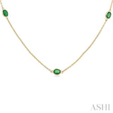 4x3 MM Oval Cut Emerald Precious Station Necklace in 14K Yellow Gold