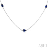 4x3 MM Oval Cut Sapphire Precious Station Necklace in 14K White Gold