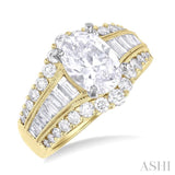 1 1/2 Ctw Baguette and Round Cut Diamond Oval Shape Semi-Mount Engagement Ring in 14K Yellow and White Gold