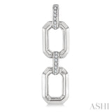 1/10 Ctw Bold Open Window Octagonal Shape D-Link Round Cut Diamond Fashion Earring in Sterling Silver