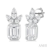 3/8 Ctw Emerald and Round Cut Diamond Fashion Earrings in 14K White Gold