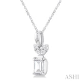 1/5 Ctw Emerald and Round Cut Diamond Fashion Pendant With Chain in 14K White Gold