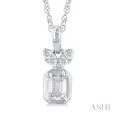 1/5 Ctw Emerald and Round Cut Diamond Fashion Pendant With Chain in 14K White Gold