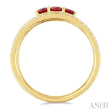 3.2 MM, 2.7 MM Round Cut Ruby & 1/4 Ctw Single Cut Diamond Past, Present and Future Precious Layered Fashion Ring in 10K Yellow Gold