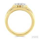 1 Ctw Circular Wide Shank Lovebright Round Cut Diamond Men's Ring in 10K Yellow and White Gold