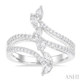 3/4 Ctw Three-Way Split Shank Mixed Diamond Cut Fashion Ring in 14K White Gold
