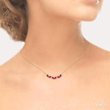 4X2 MM Marquise Cut Ruby and 1/6 Ctw Zig-Zag Round Cut Diamond Precious Necklace in 14K Yellow Gold