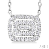 1/6 Ctw Double Halo Emerald Shape Petite Round Cut Diamond Fashion Pendant With Chain in 10K White Gold