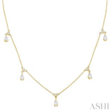5/8 Ctw Dangle Pear and Round Cut Diamond Station Necklace in 14K Yellow Gold