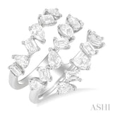 2 1/3 Ctw Mixed Pear and Emerald Cut Diamond Fashion Wrap Ring in 14K White Gold