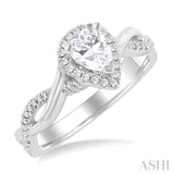 1/5 ctw Twisted Shank Pear Shape Round Cut Diamond Halo Semi Mount Engagement Ring in 14K White Gold