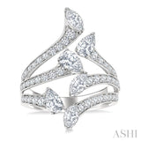 2 1/4 Ctw Bypass Three-Way Split Marquise, Pear and Round Cut Diamond Fashion Open Ring in 14K White Gold