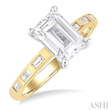 1/4 ctw Akari Emerald Shape Baguette and Round Cut Diamond Semi Mount Engagement Ring in 14K Yellow and White Gold