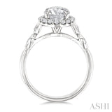 1/3 Ctw Oval Shape Carved Shank Round Cut Diamond Semi-Mount Engagement Ring in 14K White Gold