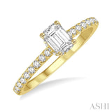 1/5 ctw Emerald Shape Round Cut Diamond Semi Mount Engagement Ring in 14K Yellow Gold