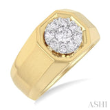 3/4 ctw Lovebright Hexagonal Groove Round Cut Diamond Men's Ring in 10K Yellow and White Gold