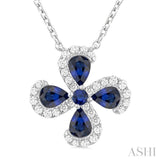 4x3 MM Pear Cut & 2 MM Round Cut Sapphire and 1/6 Ctw Round Cut Diamond Floral Shape Pendant With Chain in 14K White Gold