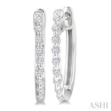 1/6 Ctw Petite Shared Prong Round Cut Diamond Hoop Earring in Sterling Silver