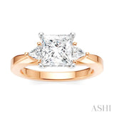 1/4 Ctw Princess Shape Trillion Cut & Round Cut Diamond Semi-Mount Engagement Ring in 14K Rose and White Gold