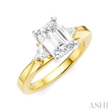 1/4 Ctw Emerald Shape Trillion and Round Cut Diamond Semi-Mount Engagement Ring in 14K Yellow and White Gold