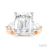 1 Ctw Tri-Mount Emerald Shape Center Pear and Round Cut Diamond Semi Mount Engagement Ring in 14K Rose and White Gold