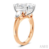 1 Ctw Tri-Mount Emerald Shape Center Pear and Round Cut Diamond Semi Mount Engagement Ring in 14K Rose and White Gold