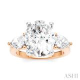 1 1/10 Ctw Tri-Mount Oval Shape Center Pear and Round Cut Diamond Semi-Mount Engagement Ring in 14K Rose and White Gold