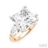 1 Ctw Tri-Mount Princess Shape Center Pear and Round Cut Diamond Semi Mount Engagement Ring in 14K Rose and White Gold