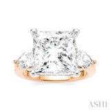 1 Ctw Tri-Mount Princess Shape Center Pear and Round Cut Diamond Semi Mount Engagement Ring in 14K Rose and White Gold