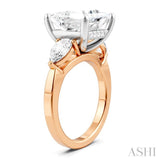 1 Ctw Tri-Mount Princess Shape Center Pear and Round Cut Diamond Semi Mount Engagement Ring in 14K Rose and White Gold