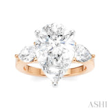 1 1/10 Ctw Tri-Mount Centerpiece Pear and Round Cut Diamond Semi-Mount Engagement Ring in 14K Rose and White Gold