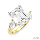 1 Ctw Tri-Mount Emerald Shape Center Pear and Round Cut Diamond Semi Mount Engagement Ring in 14K Yellow and White Gold