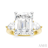 1 Ctw Tri-Mount Emerald Shape Center Pear and Round Cut Diamond Semi Mount Engagement Ring in 14K Yellow and White Gold