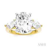 1 1/10 Ctw Tri-Mount Oval Shape Center Pear and Round Cut Diamond Semi-Mount Engagement Ring in 14K Yellow and White Gold