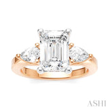 1/2 Ctw Tri-Mount Emerald Shape Center Pear and Round Cut Diamond Semi-Mount Engagement Ring in 14K Rose and White Gold