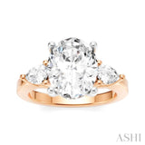 1/2 Ctw Tri-Mount Oval Shape Center Pear and Round Cut Diamond Semi Mount Engagement Ring in 14K Rose and White Gold