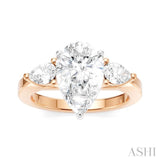 1/2 ctw Tri-Mount Centerpiece Pear and Round Cut Diamond Semi Mount Engagement Ring in 14K Rose and White Gold